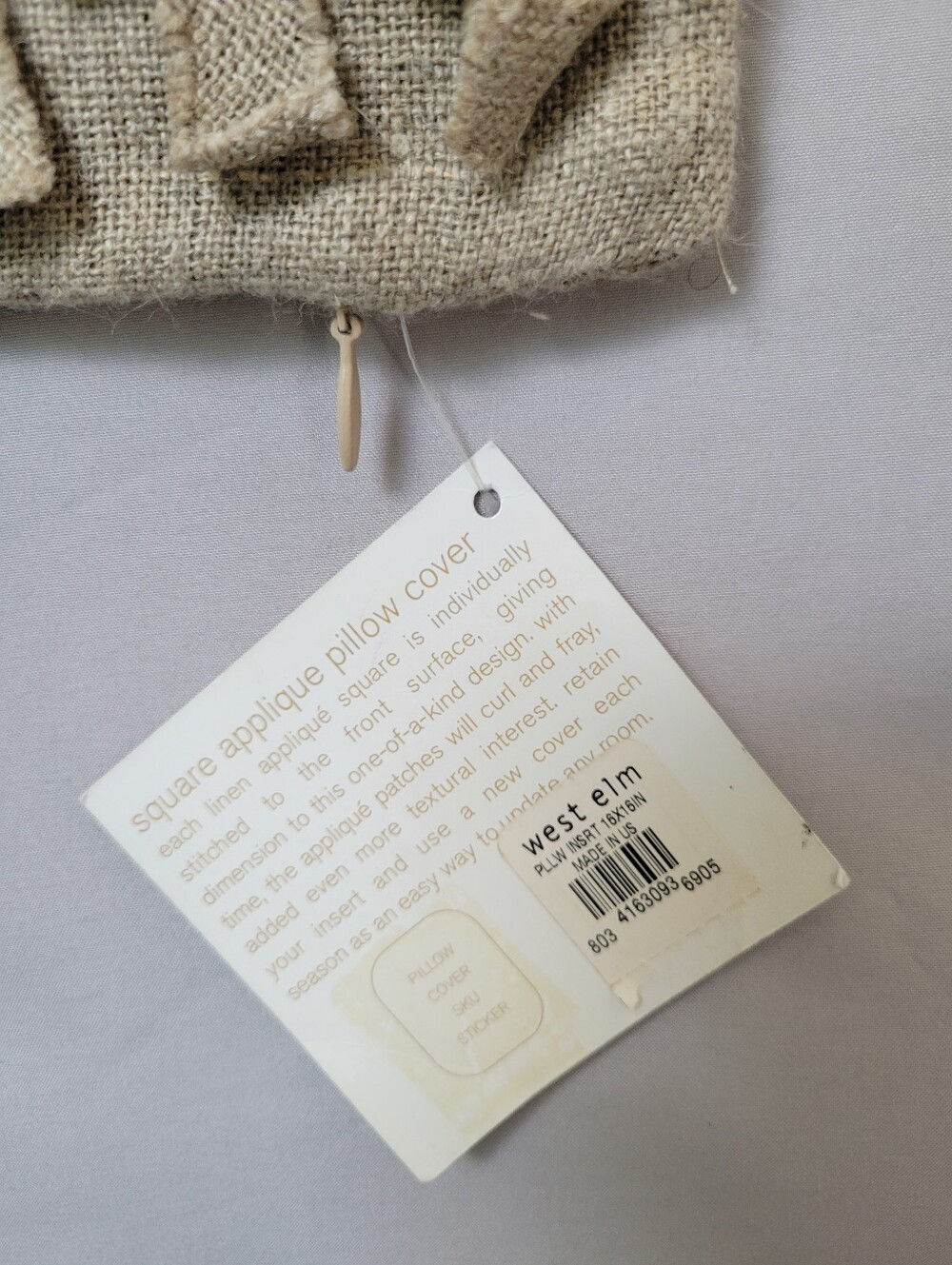 NEW West Elm Linen Textured Throw Pillow Cover Tan 16 x 16 - Picture 7 of 8
